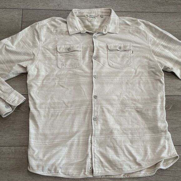 Linksoul Shirt Jacket Mens XXL Beige Stripe Shacket Long Sleeve Button Down - Picture 3 of 8